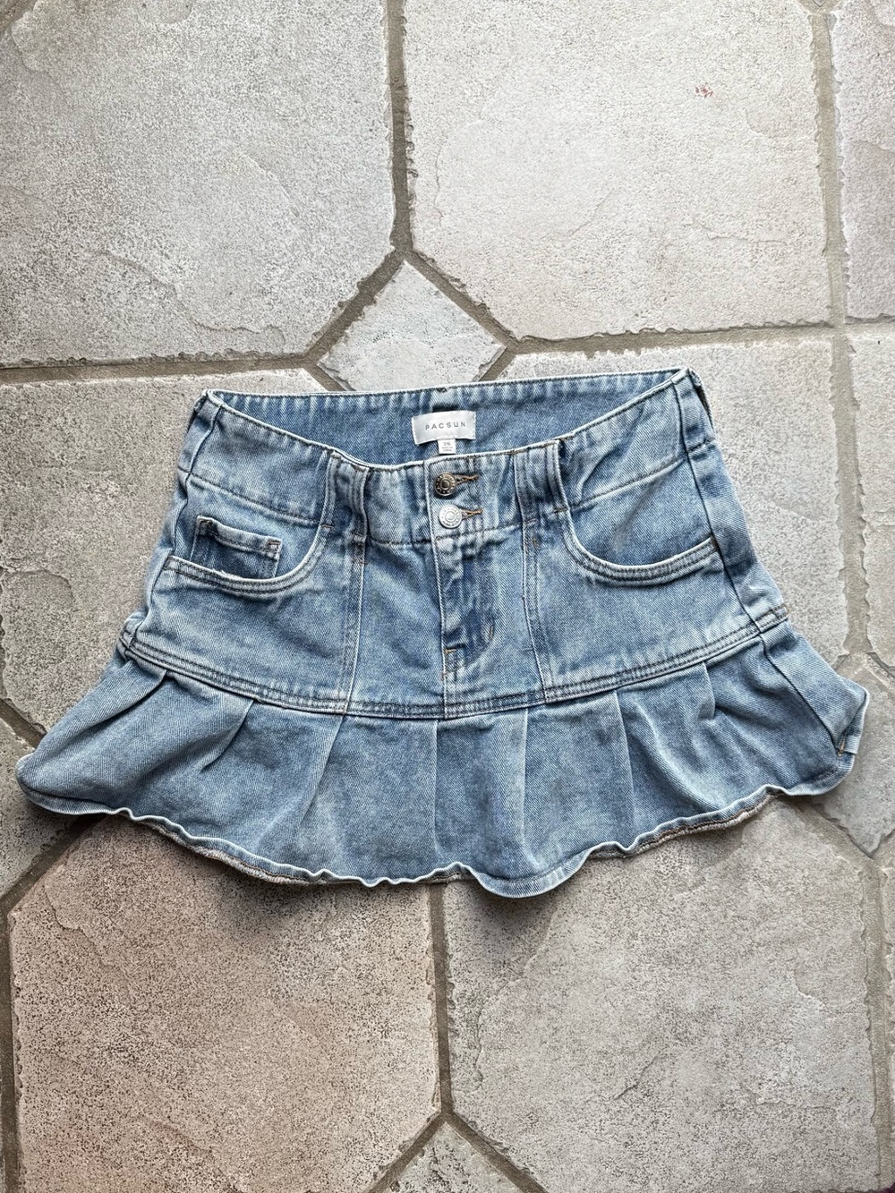 rag & bone faded light blue denim ruffle mini skirt